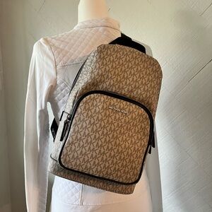 Michael Kors Beige/Tan Logo Backpack with Black Trim